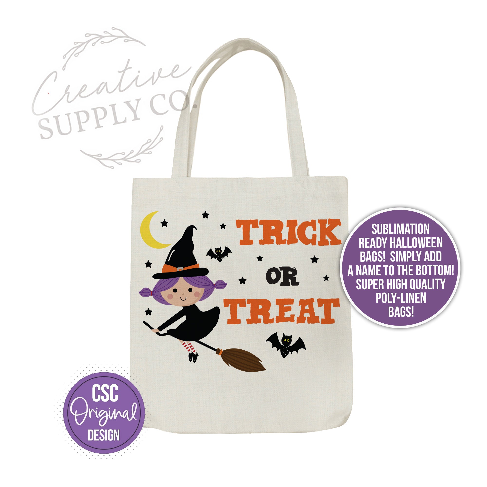 Cute Witch Trick or Treat Halloween tote bag pre-designed CSC original bulk  wholesale tote bag